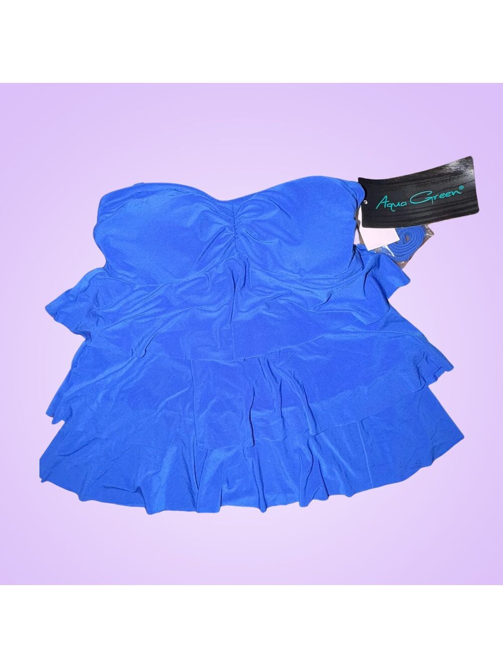 Aqua Green Cobalt Blue Triple Ruffle Bandeau Tankini Swim Top NWT | Small